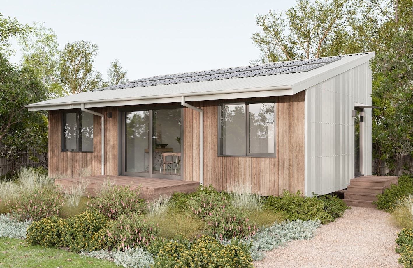 Exterior 3D render of Passivehaus Design & Construct granny flat, Design 01